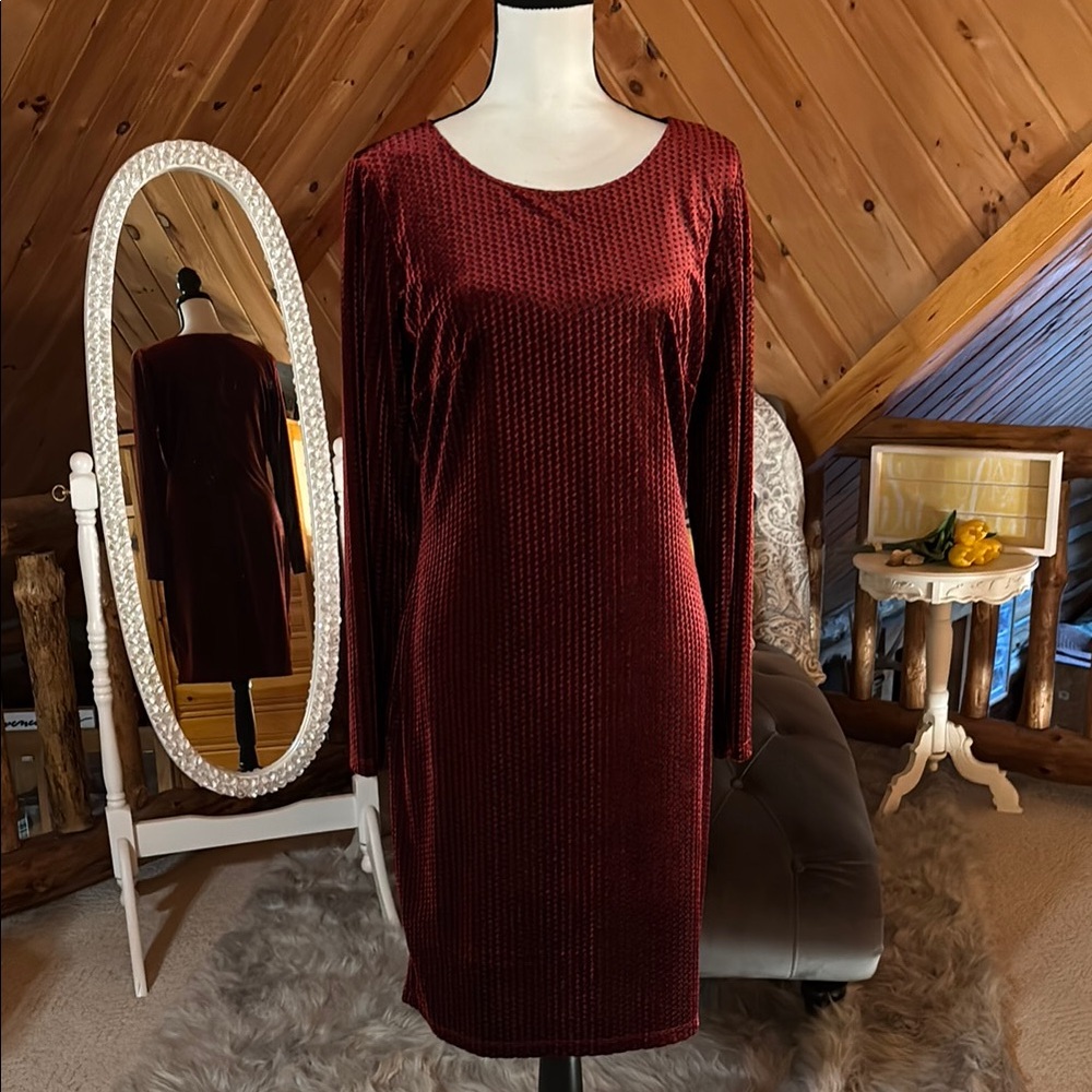 Tahari Red Long Sleeve Sheath Dress